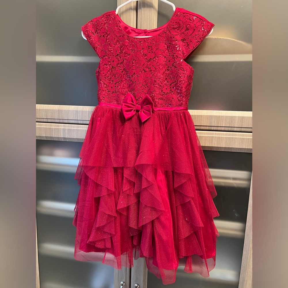 Girl Sparkling Red Lace Dress